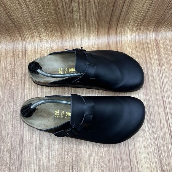 Birkenstock Boston Unisex Black Leather Clogs Mules Sandals Sz EU45, L14 M12 290 - Picture 2 of 11